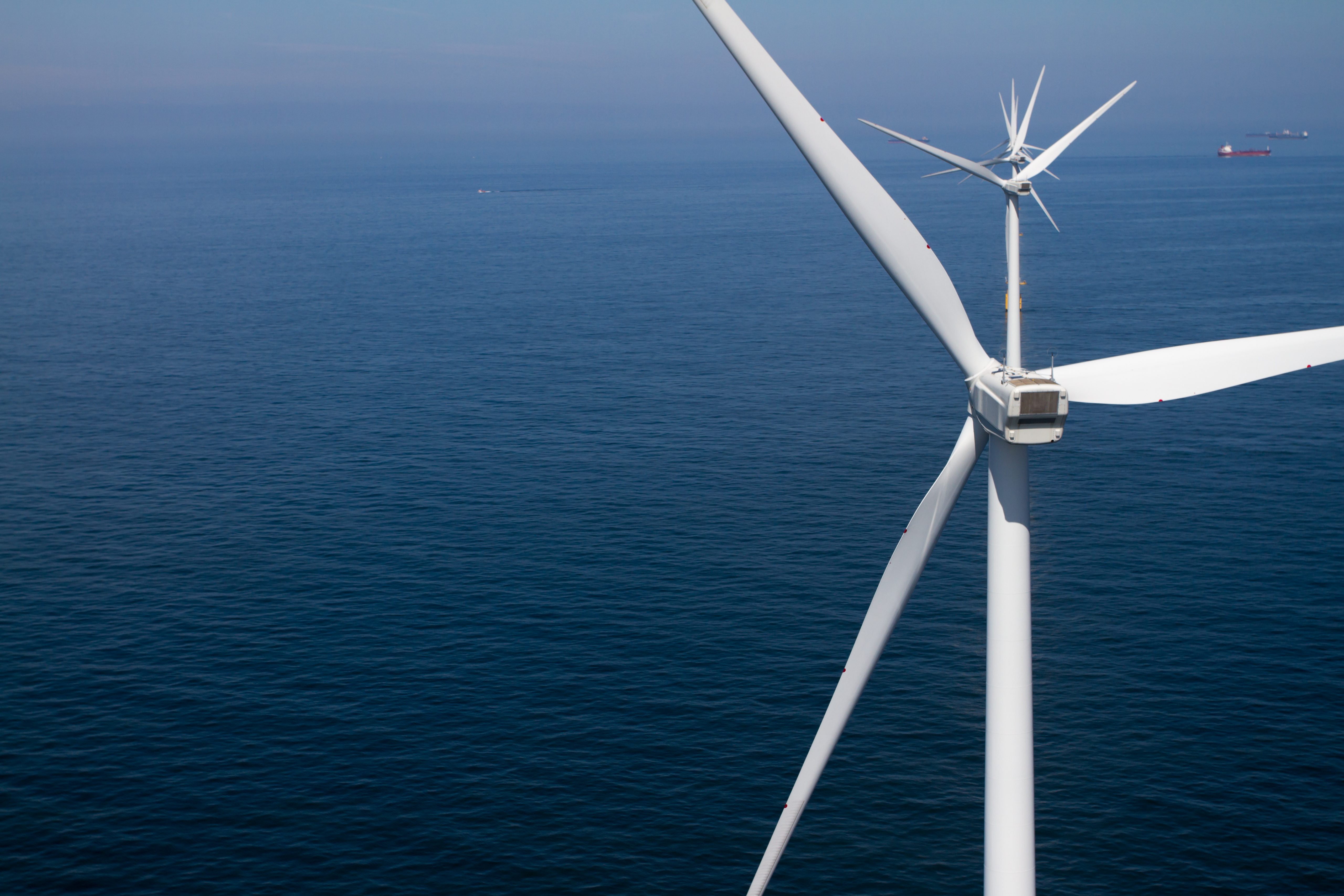 Close-up wind turbine offshore
